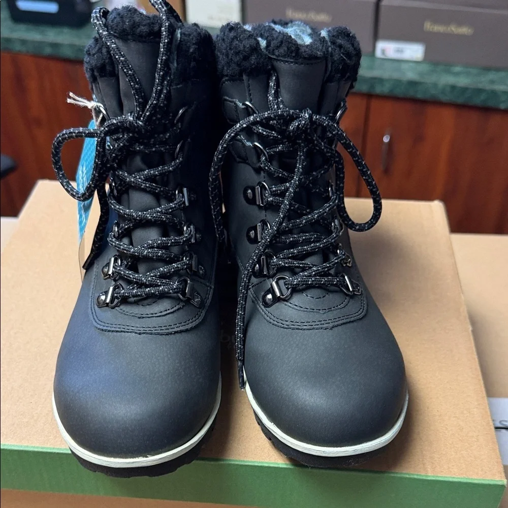 JBU Black Winter Rain Boots with Faux Fur Collar